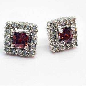 Red CZ Stone Sterling Silver Earrings